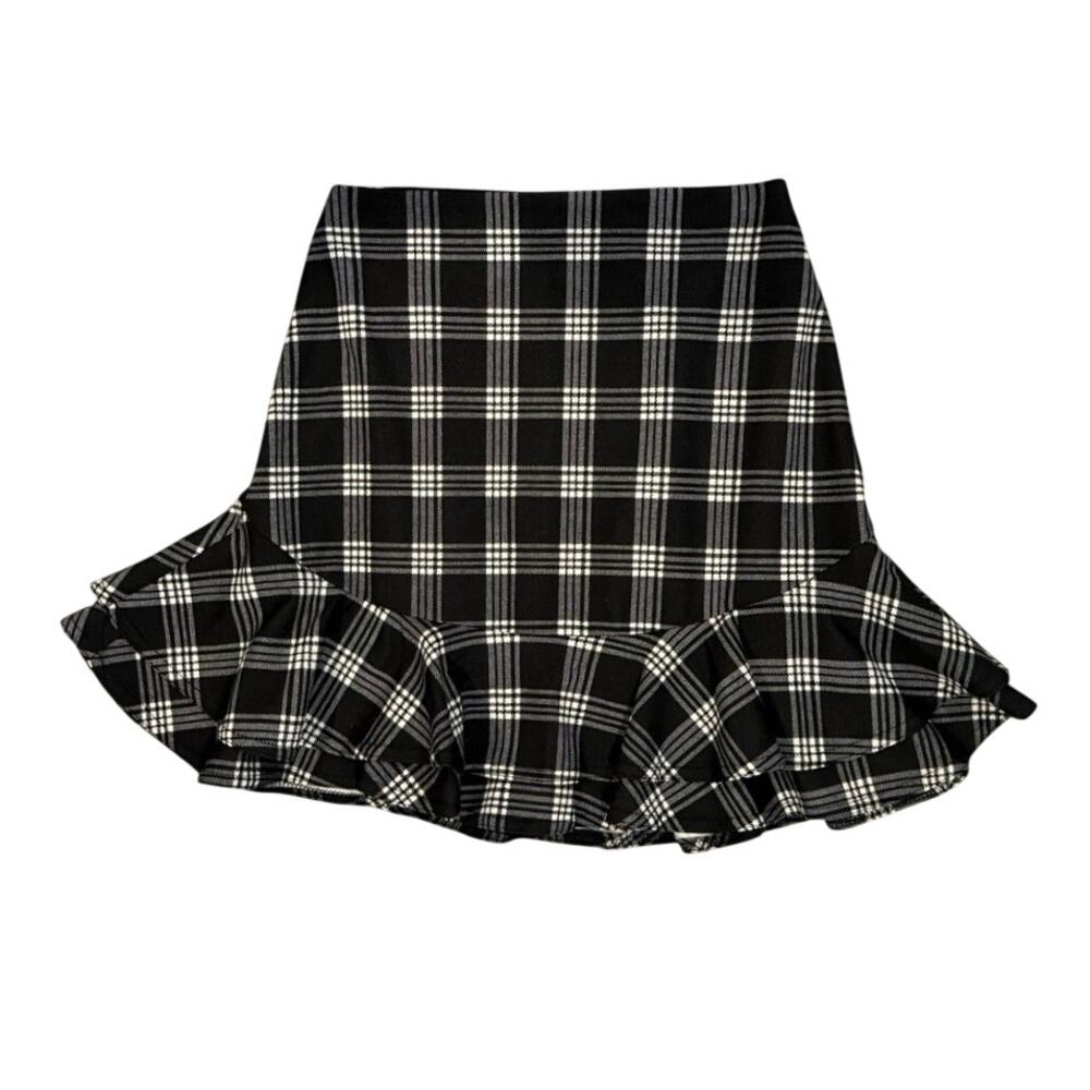 Design Lab Plaid Ruffle Hem Mini Skirt Black White Size Small Dark Academia Y2K